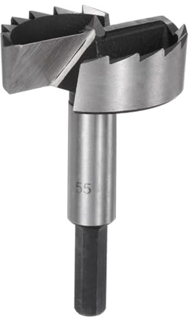 sourcing map Forstner Drill Bit 2-5/32(55mm) Carbon Steel Multi-Tooth Wood Drilling Forstner Bit Hinge Cutter with 25/64 Triangle Shank for Hardwood Softwood Plywood Woodworking Drilling