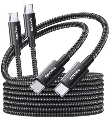 SYNCWIRE Cable USB C a USB C[Paquede de 2], 2M de Cable Cargador USB C Trenzado de Nylon, 240W (48V*5A) Tipo C de Carga Rápida para iPhone 15/15 Pro, MacBook Pro, Samsung Galaxy S23 y Más.