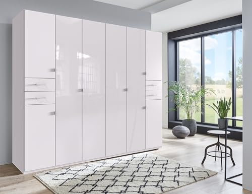 möbelando Drehtürenschrank >Danzig< in Weiss + Glas Weiss - 270x208x58cm (BxHxT)