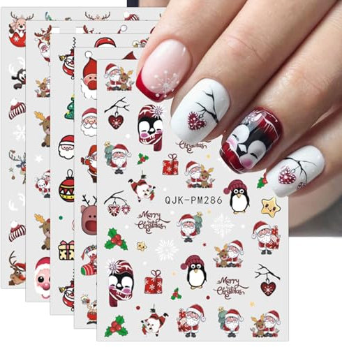 JMEOWIO Nagelsticker Weihnachten 10 Blatt Nail Art Sticker Selbstklebend Nagelaufkleber Schneeflocke Winter Urlaub süß Dekoration Nageldesign Zubehör
