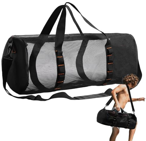 Strand-Tauchtasche, Netz-Tauchtasche, Sporttasche, Strandtasche, faltbar, extra groß, wasserdicht, multifunktional, mit Reißverschluss, Netztasche, schwarz, ???????????, Siehe Beschreibung
