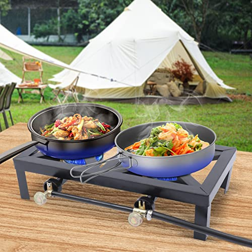 Réchaud à gaz de camping – Réchaud à gaz d'extérieur à double brûleur avec tuyau réglable de 0 à 20 psi de 8 000 W pour barbecue, cuisinière au propane pour camping, barbecue, trekking, randonnée en