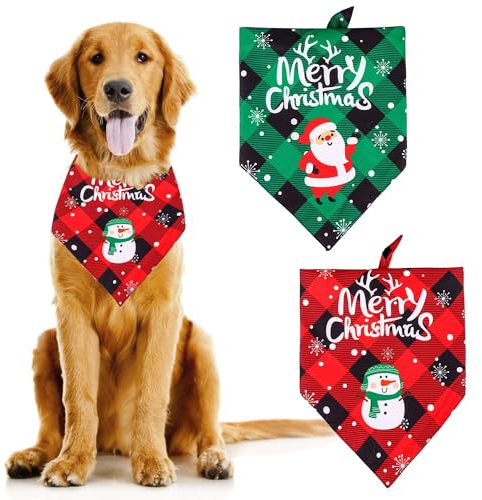 Weihnachts-Hundehalstuch, klassisch, kariert, dreieckig, weich, verstellbar, für mittelgroße und große Hunde, 2 Stück