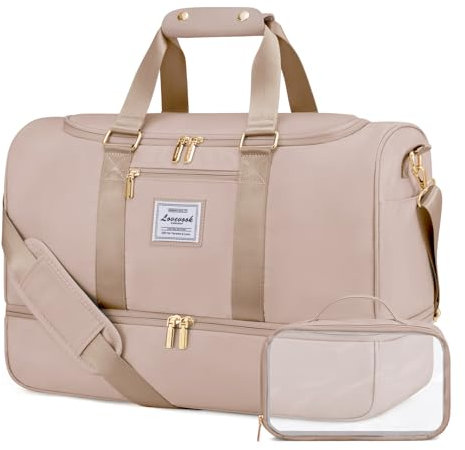 LOVEVOOK Sporttasche Reisetasche Groß, 50L Travel Bag mit Kulturtasche, Schuhfach & Nassfach, Wasserdicht Strandtasche Schwimmtasche Saunatasche, Handgepäck Tasche für Sport Reise Urlaub, Sandfarben