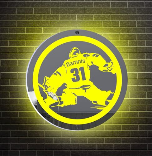 MYZQIFF Personalisierte Hockey Spiegel Neon Zeichen, Sport Eishockey LED Licht Up Neon Zeichen, Hockey Nachtlicht für Wand Dekor, Geburtstag Weihnachten Männer Kinder Jungen Hockey Geschenk