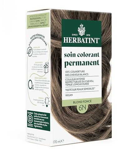 Herbatint Soin Colorant Permanent Cheveux 6N Blond Foncé - 170 ml | Sans Ammoniaque, 100% Couverture des Cheveux Blancs | Testé Dermatologiquement pour Peaux Sensibles, avec 8 Extraits Végétaux Bio