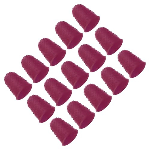 PATIKIL Gummifingerspetsar, 15-pack silikon tumfingertoppsskydd fingerbarnsängar skydd skyddsdynor fingerborg grepp för kontorsräkning sömnad, rosenröd XL storlek