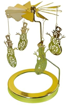 Weihnachtskerzenhalter - Schneemann Kerzenhalter, drehbarer Kerzenhalter aus Edelstahl, Teelichthalter aus Edelstahl, goldenes Karussell für Weihnachtsfeierdekoration