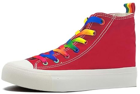 Zapatillas de lona de caña alta para mujer, con plataforma clásica, con cordones, zapatos deportivos al aire libre, tenis, correr, caminar, transpirables, Arco iris rojo, 39 EU