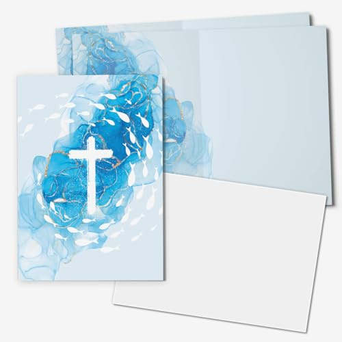 younikat 15er Set Einladungskarten DIN A6 Blau mit Einlegeblatt - dv1564 | mit Umschlägen, mit Einlegeblatt zum bedrucken, Kommunion Taufe Hochzeit Konfirmation