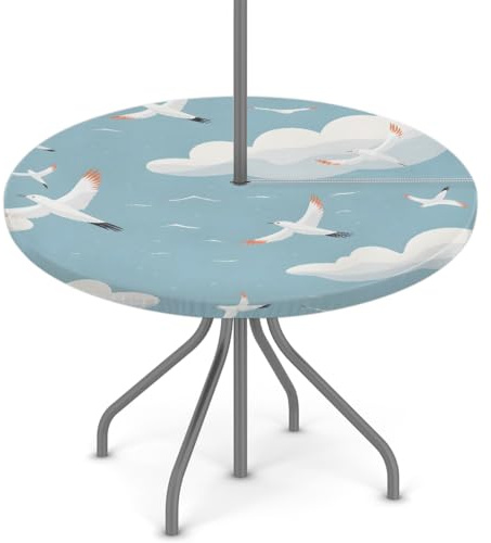 Tischdecke, wasserdicht, öldicht, mit Schirmloch und Reißverschluss, für den Außenbereich, runde Tischdecke für Picknick, Garten, Outdoor, 91,4–111,8 cm