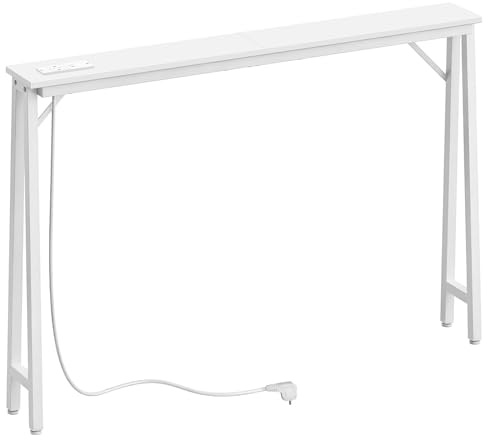 YATINEY 15 cm breite Konsolentische, Lange schmale Flurtische, Eingangstische hinter dem Sofa, mit Ladestation, Metallgestell, für Eingangsbereich, Flur, Weiß XCT05CWW