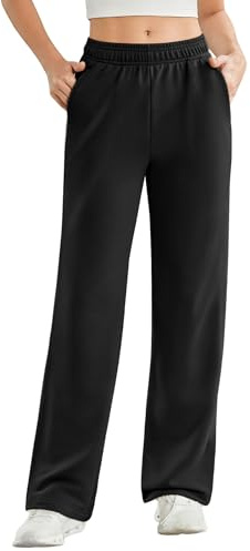 PINSPARK Joggingbyxor, dam, sportbyxor, breda ben, träningsbyxor, hög midja, långa, säckiga fritidsbyxor med elastiskt midjeband, ventilerande, yoga, fitness, sweatpants, svart, XS