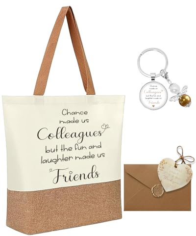 Leaving Gifts for Colleagues Women - Funny Goodbye Presents for Colleagues, 3Pcs Colleague Gift Farewell Jute Bag Angel Keyring leaving card