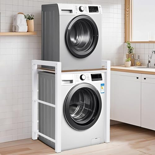 OVLRIJP Scaffale per Lavatrice Salvaspazio, Mobile per Lavatrice e Asciugatrice, Scaffale Lavatrice con 3 Altezze Regolabili, Portata 350 kg, Divisorio Lavatrice Asciugatrice, 75x67x105cm (Bianco)