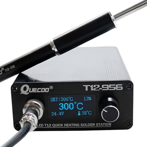 QUECOO T12-956 Löten Digitalstation Elektronischer Lötkolben OLED 1,3 Zoll mit schwarzem M8-Griff und T12 Lötkolbenspitzen (T12-956 Kit I)