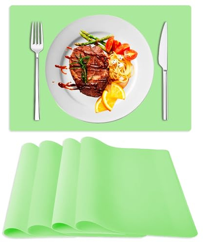 Tovagliette in Silicone Set di 4,Tovagliette Resistenti al Calore,Sottopiatti Antiscivolo per Tavolo,Impermeabili e Facili da Pulire,40cmx30cmx0.7mm Ultra-sottile Semitrasparente(Verde 4pcs)