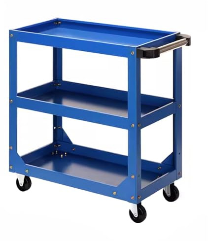 Rollwagen mit 3 Ebenen und seitlicher Steckplatte, mobiler Garagen-Werkstattwagen für Autoreparatur und Wartung, robuste Werkzeugaufbewahrung auf Rädern (70 x 35 x 75 cm)