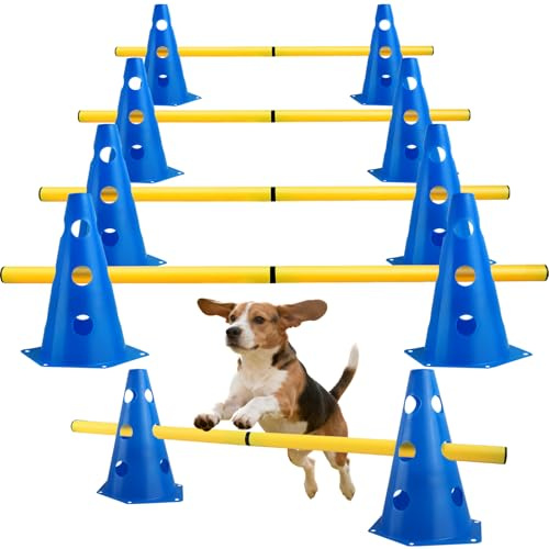 Agility Set, Perros Barreras Juego de Obstáculos Niños, Obstáculos para Agilidad con 8 Conos de 23cm de Altura + 8 Barras de 80cm de Largo, Juego de Obstaculos, para Entrenamiento de Animales y Fútbol