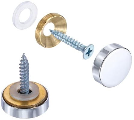 sourcing map 6Pcs Screw Covers Caps, Brass Flat Mirror Screws Decorative Caps Cover Nail Fasteners for Sign Advertising Hardware Construction, 19mm Diameter, Polished Silver