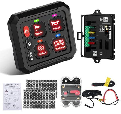 Chelhead 4 Gang Panneau De Commutation 12V RGB multifonction | Bascule momentanée avec stroboscope panneau avec boîtier de relais de contrôle de circuit compatible avec camping-car quad