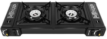 Susoso - Hornillo de camping portátil, 2 fuegos, para butano y gas licuado, cocina de gas interior y exterior, 63 x 26 x 12 cm
