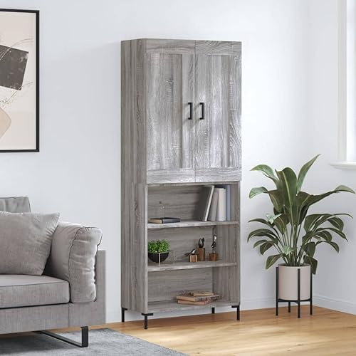 Frdhee Eckvitrine Wohnzimmerschrank,Highboard Grau 69,5x34x180 cm Holzwerkstoff,Vorratsschrank für Küche,Esszimmer und Wohnzimmer