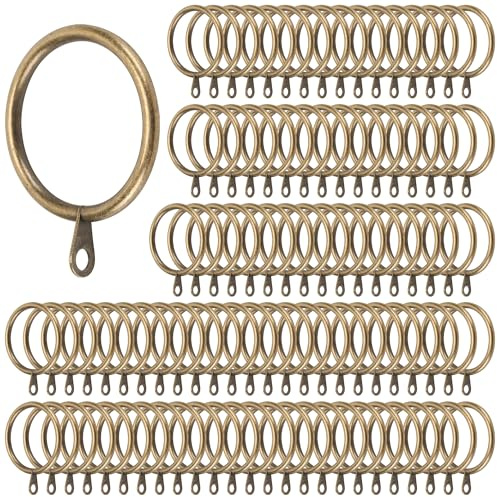 JIAYUET 100 Pack 38mm Antique Brass Curtain Rings, Bronze Iron Curtain Hoops for Shower Rods, Decorative Drapery Hardware