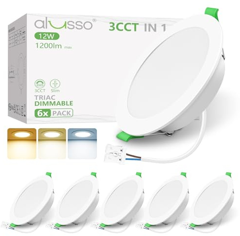 ALUSSO 3CCT LED Einbaustrahler 230V Dimmbar 12W IP44 Loch 120-130MM 6er Set | Spots Deckenleuchte 3000K 4000K 6500K Wählbar Deckenspots Einbauleuchten Einbauspots für Badezimmer Küche Wohnzimmer, Weiss
