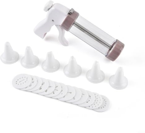 MIKMLYZE Cookie Press Set, 12 Pans & 6 Nozzles, ABS+PP Cream Extruder for Cake Decorating, DIY Baking Tool, White