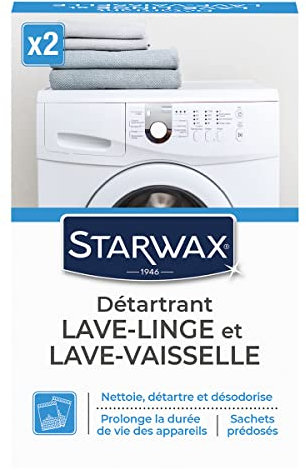 STARWAX - Détartrant pour Lave-Linge et Lave-Vaisselle - Élimine le Tartre et les Dépôts - Prolonge la Durée de Vie des Appareils - Fabriqué en France - 2x75g - 6b mois de Traitement