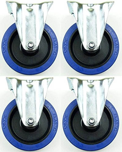 4 Stück 125 mm Blue Wheels Bockrollen Transportrollen Elastik Blau 200kg / Rad - INDUSTRIEQALITÄT (4x Bock)