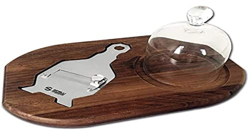 Sanelli Ambrogio Set tartufi: Tagliere in Legno di Noce con Campana di Vetro ed Affettatartufi in Acciaio Inox a Lama Liscia. Manico in Noce, Ergonomico ed Antiscivolo.