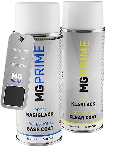 MG PRIME Autolack Spraydose für Ford G9ZEWHA / PNZAT0 Absolute Black P. +1K | Iridium-Schwarz Metallic / Absolute Black Pearl, Set aus Basislack + Klarlack, Sprühdosen 400ml