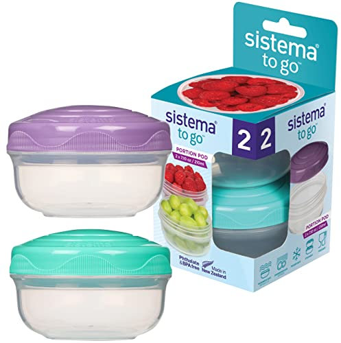 Sistema TO GO PortionPod Food Storage Containers, Small Snack Pots, BPA - Free, Assorted Colours, 2 x 210 ml