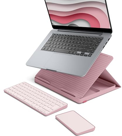 Logitech Casa Pop-Up Desk Laptop Stand (Pink) | Wireless Keyboard with Touchpad, Bluetooth, USB C, for Tablet, Laptop, Chromebook, MacBook 10-17 Inch, QWERTY UK Layout