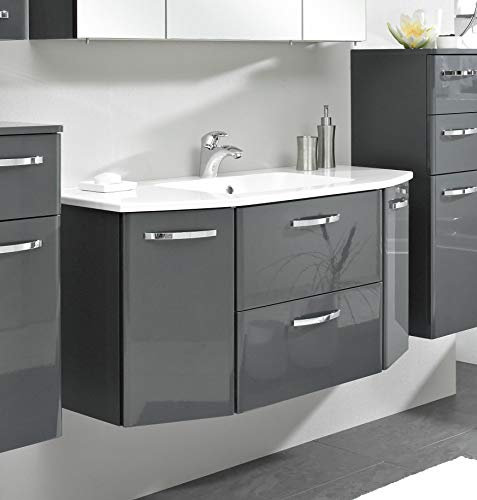 Pelipal Velo 16 Badmöbel 112 cm 2-teilig mit Keramik-Waschtisch in Anthrazit Hochglanz/Anthrazit Dekor