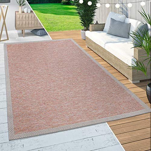 Paco Home In-& Outdoor Teppich Balkon Terrasse Küchenteppich Bordüren Design Orange, Grösse:160x220 cm