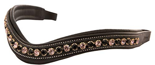 ExionPro Gebogenes, gepolstertes Bling-Kristall-Stirnband aus Leder für Pferdezaumzeug|Mit Diamanten verzierte Bling-Stirnbänder für die englische Dressur-Schwarz-Cob (Schwarz, Mittel (Cob-Größe))