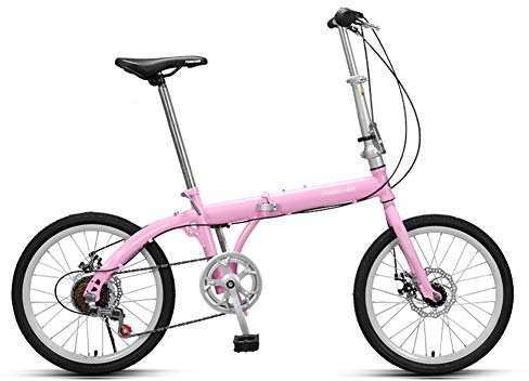 JHNEA 6 Gang Fahrrad Klappfahrrad, mit Komfortsattel 20 Zoll Faltrad Klapprad Kohlenstoffstahlrahmen Campingrad Citybike,Pink