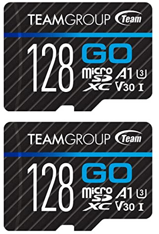 TEAMGROUP GO Card Lot de 2 cartes microSDXC UHS-I U3 V30 4K pour caméras d'action et drone, carte mémoire flash haute vitesse avec adaptateur pour sports de plein air et vlog, prise de vue 4K, GoPro