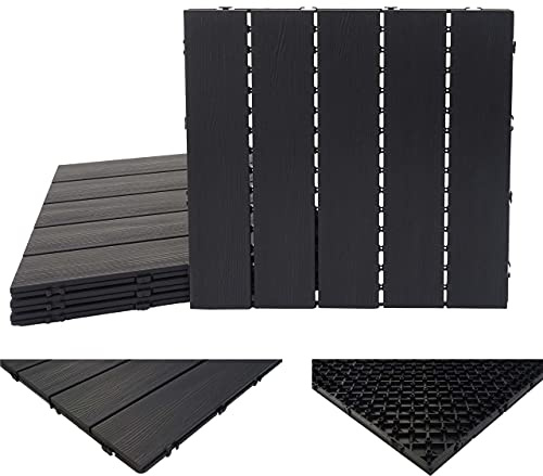 Mendler WPC Bodenfliese HWC-E20 50x50cm je 4X = 1qm - anthrazit | Holzoptik, Balkon/Terrasse, 3D-Struktur, linear geprägt