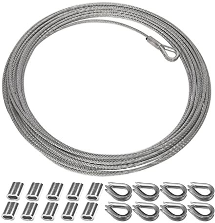 BuxiuGK 1 Roll Cable Rope 2mm x 10m,Heavy-duty 304 Stainless Steel Cable Rope Hanging Wire with 10 Aluminum Crimping Sleeves and 8 Stainless Steel Thimble for Railing Decking