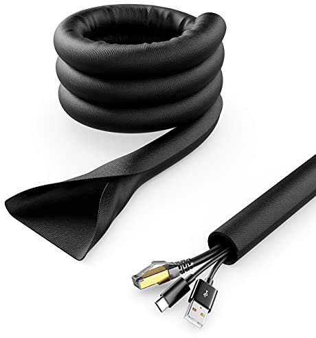 deleyCON 3,0m Tubo Raccogli Cavi Flessibile Autochiudente Gestione dei Cavi Canalina per Cavi Protezione per Cavi Robusta Guaina di Nylon per Cavi per Scrivania da Casa e da Ufficio Nero