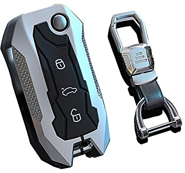 HIBEYO Car Key Cover Compatible with Volkswagen VW Jetta R Golf Beetle Passat GTI Tiguan MK6 MK5 Rabbit MK1 Touran Key Protective Case Flip Keyless Entry Smart Remote Coverage Protection-Silver