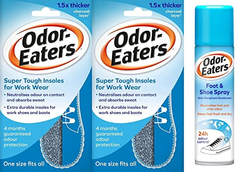 Odor-Eaters Super Tough Insoles x 2 Plus Foot Shoe & Spray 150 ml Bundle
