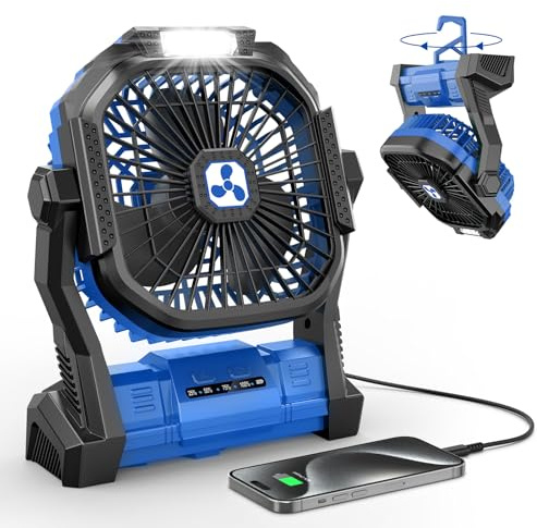 Portable Fan Rechargeable, Cordless Battery Powered Fan with LED Lantern 20000mAh, USB C Battery Operated for Travel Bedroom Home Camping Tent Office Beach Desk Picnic Barbecue Fishing Table