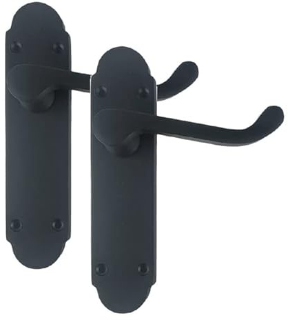 Golden Grace Epsom Door Handles Lever Latch, Matt Black, 1 Pair | Includes spindle and fixing screws for easy setup, with a stylish 168mm x 40mm backplate for a clean look.