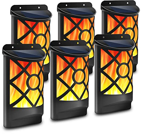 Aityvert Solar Flame Lights Outdoor, Waterproof Flickering Flame Solar Light Dark Sensor Auto On/Off 66 LED Solar Powered Wall Mounted Night Lights Lattice Design for Patio Deck Driveway