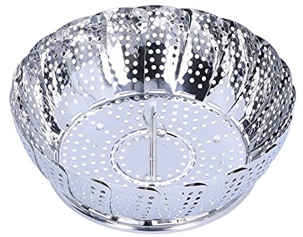 Tissting Cesta de Vapor Plegable, Vaporera de Acero Inoxidable con Gancho Ajustable para Cocinar Verduras Huevos y Carnes en Ollas y Sartenes Cesta de Cocción al Vapor Todo Tipo de Alimentos
